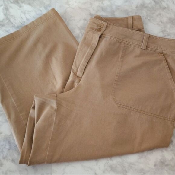 🎁 Coldwater Creek Khaki High Waist Wide Leg Cropped Capri Pants Size 12 - Picture 5 of 13